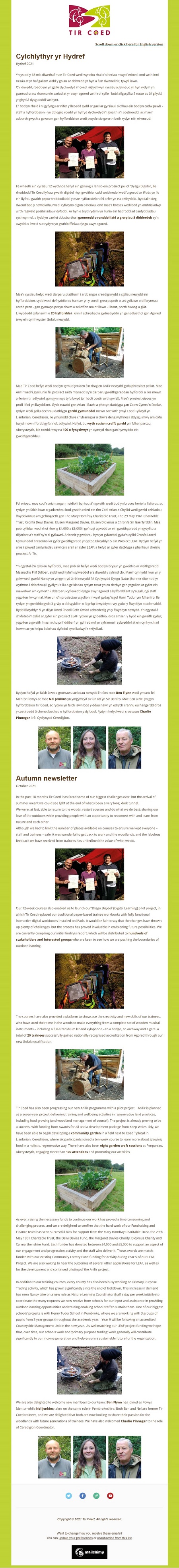 Cylchlythyr Hydref Tir Coed Autumn Newsletter